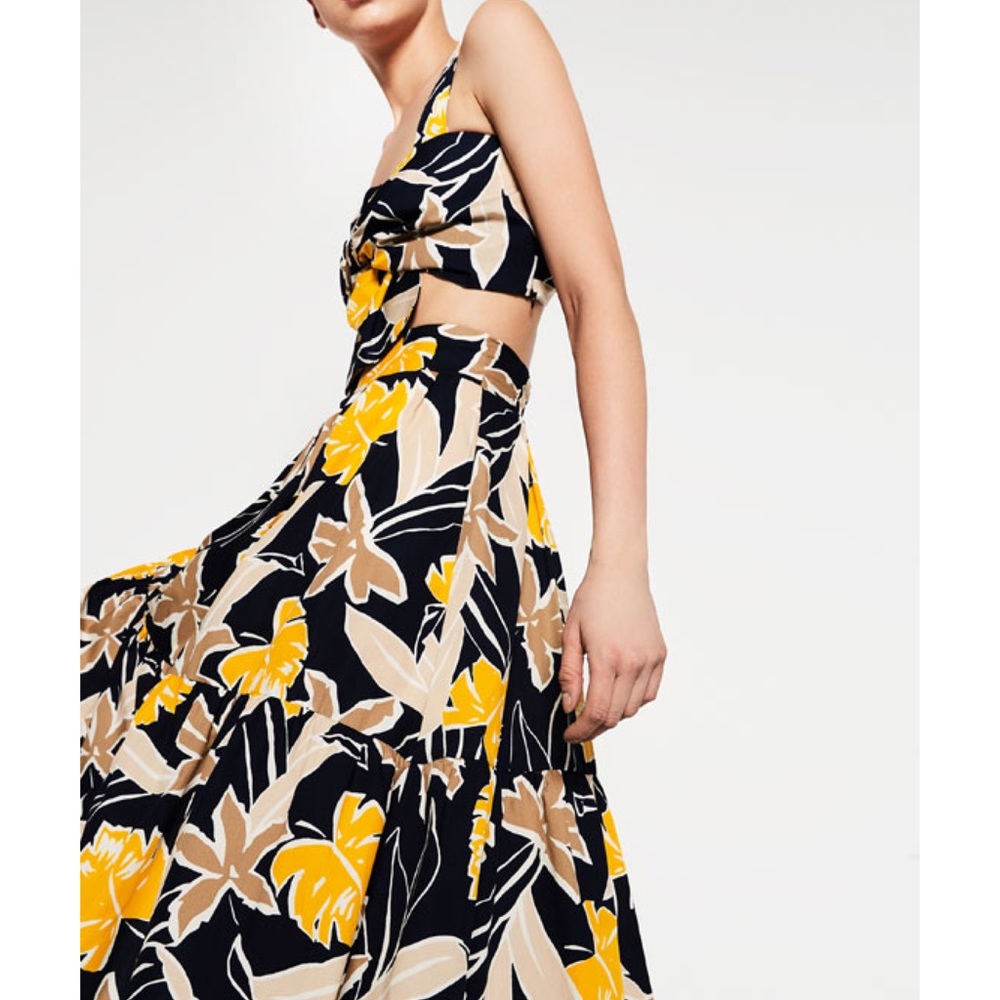 ZARA Printed Poplin Crop Top and Skirt Set Palm Springs